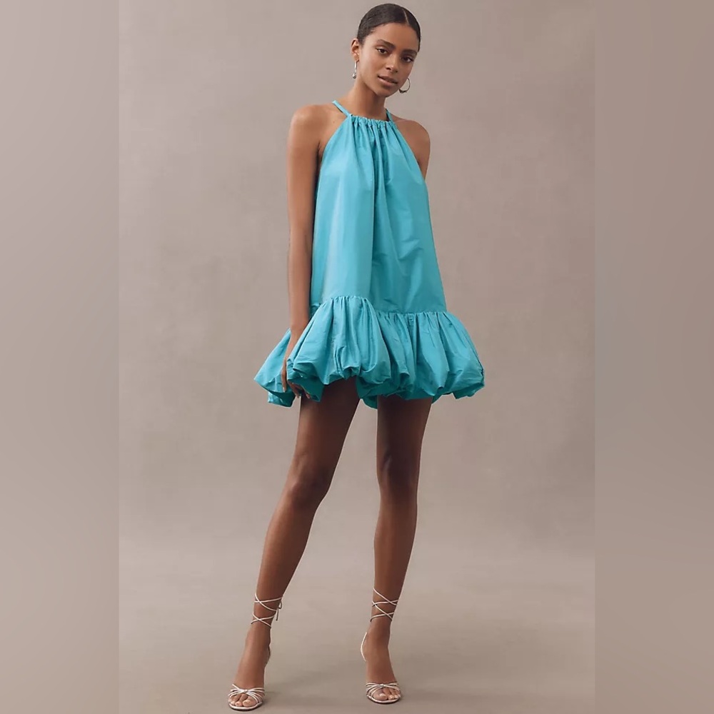 Anthropologie BHLDN phoebe Hugh neck ruffle hem swing mini dress